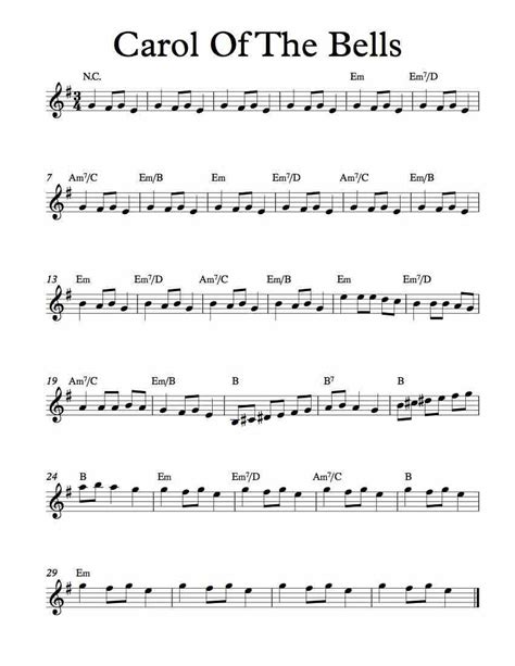 Carol Of The Bells (Ukrainian Bell Carol) - For Clarinet Quartet